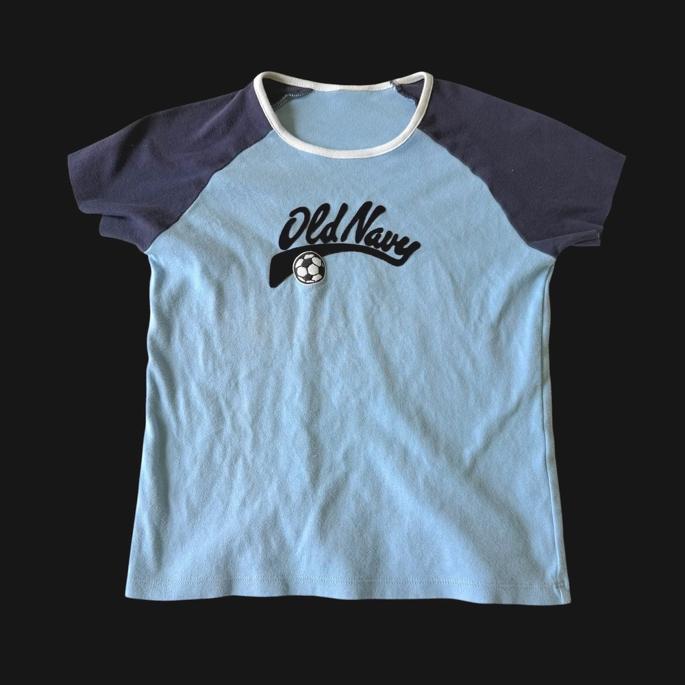 Y2K Old Navy Womens Blue Raglan Soccer T-Shirt Ringer Tee Short Sleeve